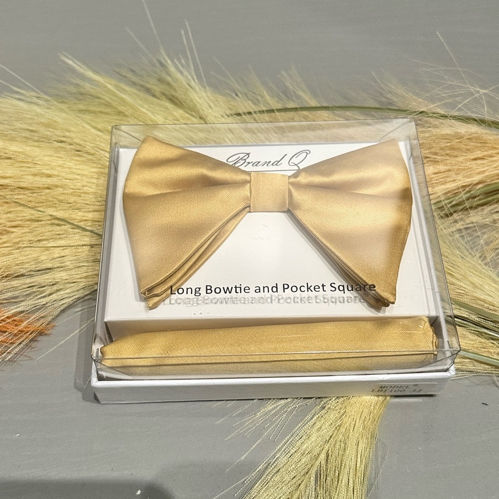 Brand Q Gold Bow tie matching pocket square